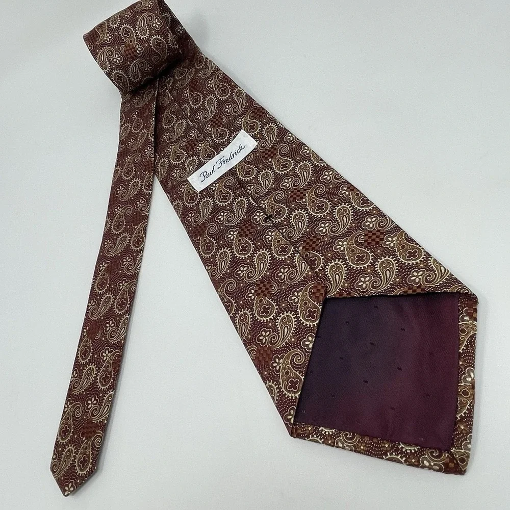 Paul Fredrick‎ Tie Handmade Italian Silk USA Red Cream 4x56